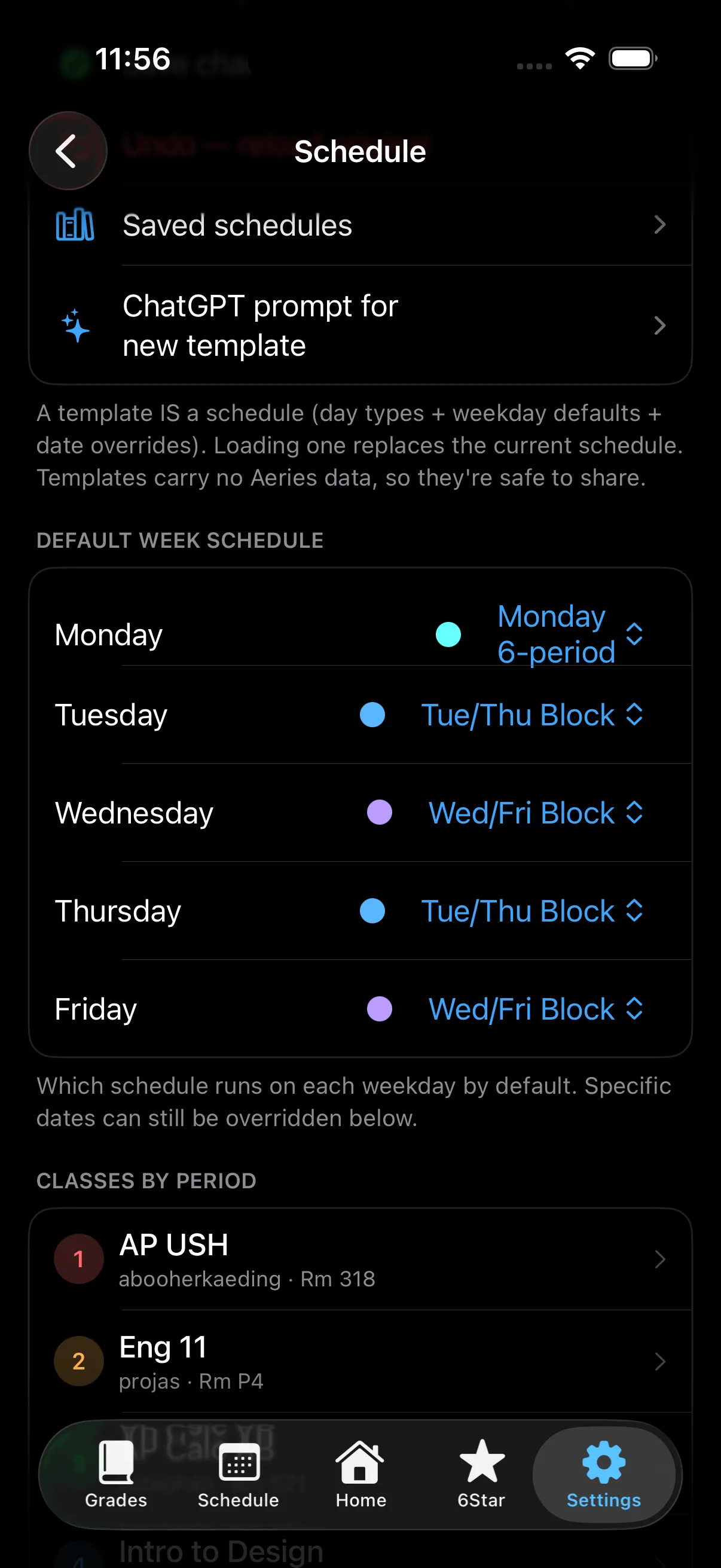 Scholr settings and schedule customization