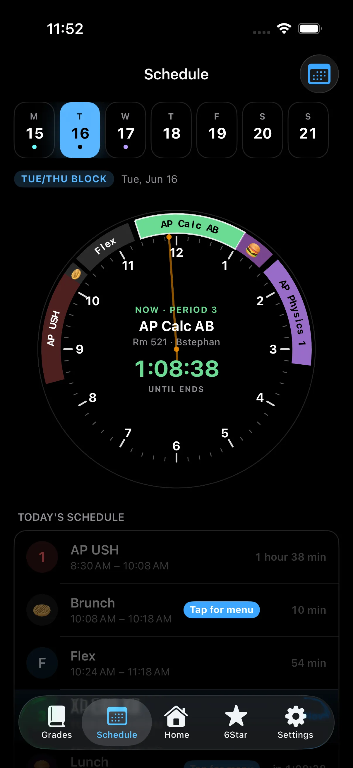 Scholr schedule shown as a clock-face dial
